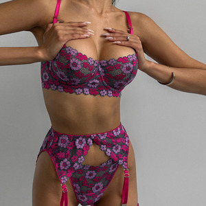 New Design <b>Explosive</b> Print Hollow Sexy Underwear <b>Color</b> Contrast Patchwork Sexy Lingerie Classic Fuchsia Printed Suit - Product Image 3