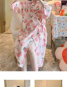 Luxe dames été confortable vêtements de détente Peignoir personnalisé rose pêche coton peignoirs femmes Robes Femme