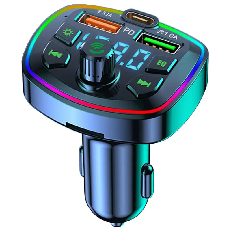 Colorful Light Tf Card U Disk Music Stereo Receiver 2 USB 3.1A Fast Charging Pd 18W Type C Car MP3 player FM Transmitter Car