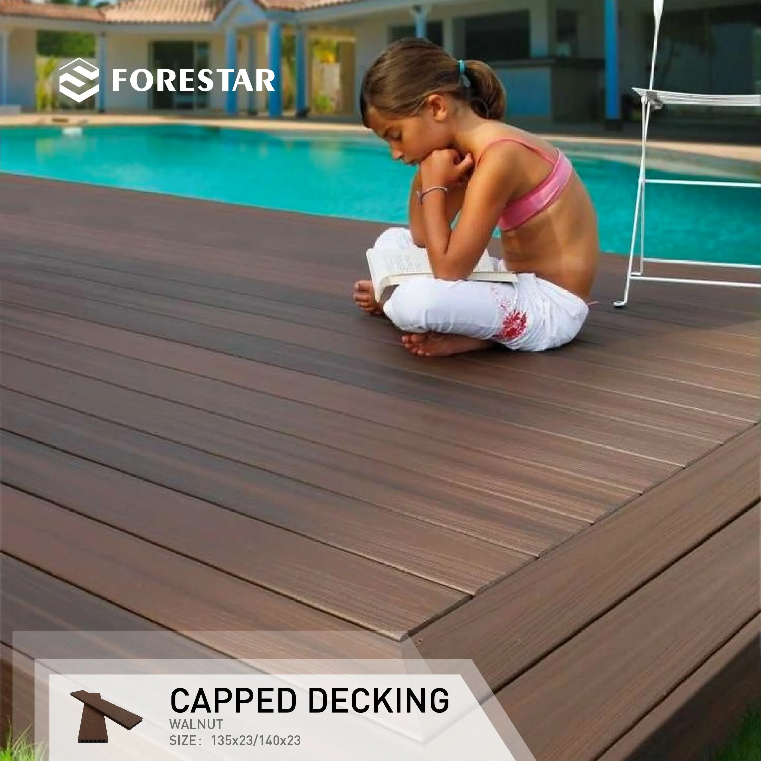 WPC/BPC Veranda walnut color WPC Terrace Outdoor Floor Capped Wood Fiber Waterproof High Quality Composite Decking Anti-slip