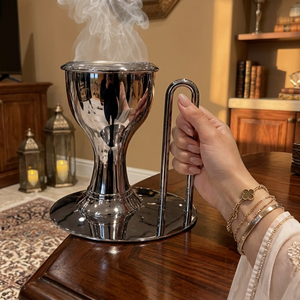Luxury Metal Bakhoor <b>Burner</b> with Handle and Tray Arabic <b>Incense</b> Censer for Home Fragrance Oud and Decorative Tabletop Display - Product Image 3