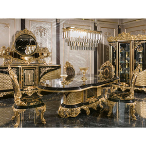 Thổ Nhĩ Kỳ Bàn Ăn Màu Đen Và Vàng Baroque Hoàng Gia Tay Chạm Khắc Bàn Ăn Đặt 8 Ghế Phòng Ăn Đồ Nội Thất - Product Image 6