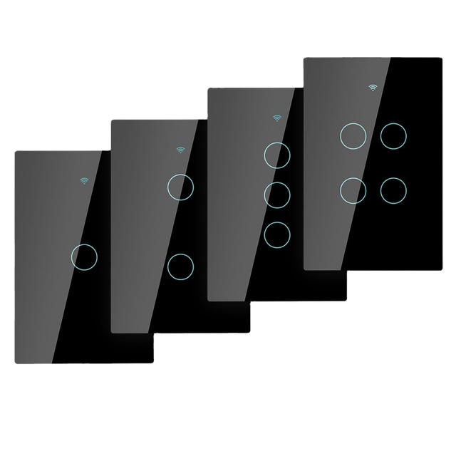 TUYA US Wifi Smart Light Switch Glass Screen No Null Wire Touch Panel Voice Control Wireless Wall Switches Remote
