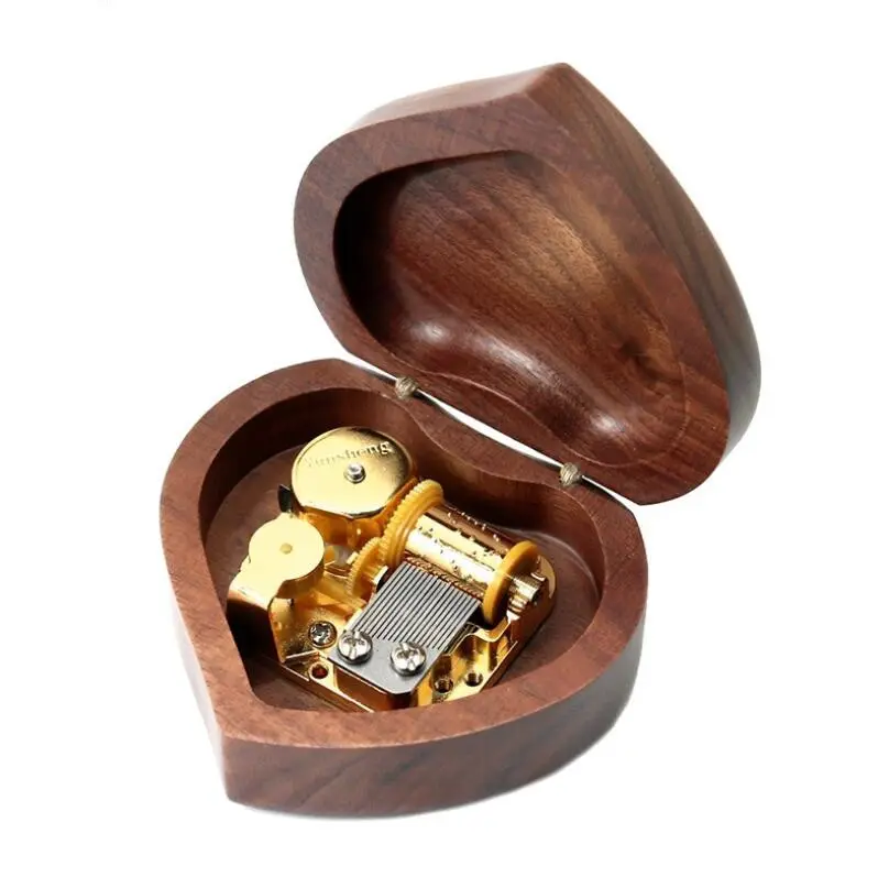 Great wood Heart Shaped Solid Walnut Musical Keepsake - Many Songs to Choose ,music box