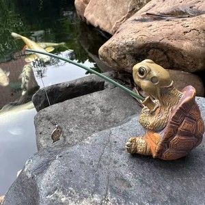 Estatua Creativa de Tortuga Pesca con Cuerda, Linda Figura de Resina de Tortuga Simulada, Escultura de Animal, Adorno para Decoración de Jardín y Hogar al Aire Libre - Product Image 1