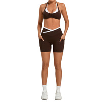Ensembles de yoga et vêtements de sport personnalisés pour femmes : Soutien-gorge de sport push-up à bretelles et shorts de yoga taille en V pour le fitness et les loisirs