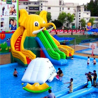 Toboggan aquatique gonflable commercial de qualité supérieure sur le thème de l'éléphant avec piscine