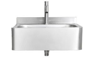 Évier mural rectangulaire en acier inoxydable commercial, lavabo pour se laver les mains, finition polie, robinet monotrou pour cuisine et salle de bain - Product Image 1