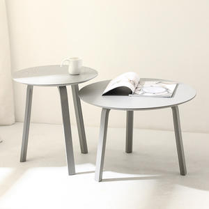 Gray <b>Round</b> Coffee <b>Table</b> Wood Top <b>Small</b> Size Living Room Side <b>Table</b> Home Use - Product Image 1