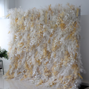 M1013 Mur <span class=keywords><strong>de</strong></span> fleurs artificielles en plumes blanches, roses et jaunes, rouleau <span class=keywords><strong>de</strong></span> fond, panneau <span class=keywords><strong>de</strong></span> faux pampas, mur <span class=keywords><strong>de</strong></span> fleurs pour décoration <span class=keywords><strong>de</strong></span> mariage - Product Image 4
