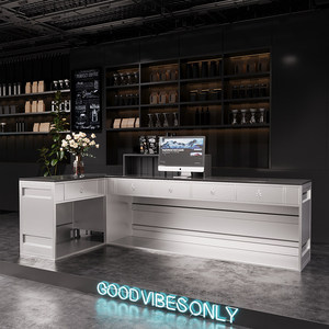 <span class=keywords><strong>Comptoir</strong></span> de caisse de style conteneur maritime en forme de L, en métal ondulé, avec boîte à lumière LED pour café - Product Image 5