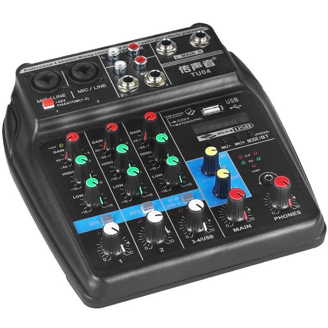 Cross-border Hot Sale for USB 4-Channel Mixing Console Professional Stage Live Streaming Mini Mixer