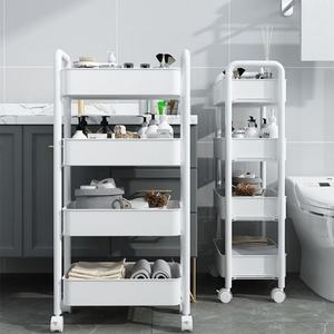 Étagère de rangement sur roulettes à trois niveaux en plastique rotative amovible pour cuisine, chambre, salle de bain, toilettes, collations pour bébé - Product Image 4