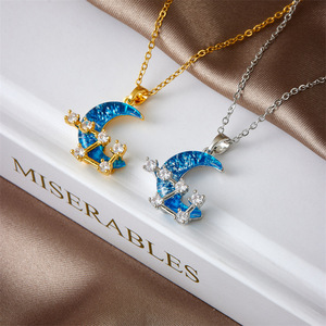 La migliore vendita femminile in acciaio inox Charm clavicola catena <span class=keywords><strong>cielo</strong></span> stellato luna <span class=keywords><strong>collana</strong></span> con pietra di zircone stile classico per il regalo - Product Image 3