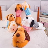 Peluche chien à grosse tête de dessin animé, rayée, grande taille, coussin chien couché, cadeau pour enfants et filles, polyester et coton PP