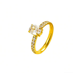 Anillos Resistentes al Deslustre e Impermeables de Buena Calidad, Anillo de Acero Inoxidable 316L Chapado en Oro PVD de 14k y 18k con Zirconia, Anillo de Compromiso para Mujer - Product Image 4