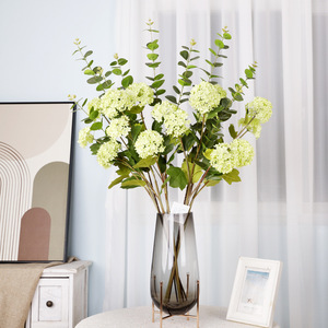 QIHAO <b>Artificial</b> <b>Hydrangea</b> Flower 3-Pronged Silk High Simulation Green White For Wedding Home Decor - Product Image 3