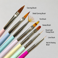 Ensemble de 7 pinceaux à manucure personnalisables avec manches en bois couleur macaron pour la beauté des ongles au quotidien et la pratique de la manucure