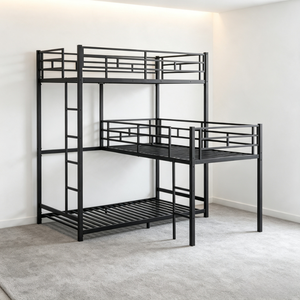 Gewerbliches Metall-Dreifach-Etagenbettgestell, Hochbelastbares Stahlbettgestell, Industrielles L-förmiges Bett, Stützmöbel für Hostels - Product Image 2