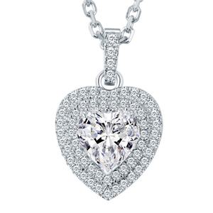 Messi Jewelry 18k White Gold Vintage Romantic halo Style <b>Heart</b> <b>Shape</b> Lab Grown Diamond Pendant Necklace - Product Image 1