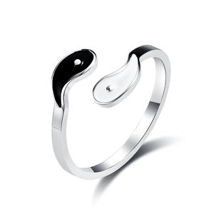 Yin Yang Symbol Titanium Steel <b>Ring</b> Unisex Black Double Tone Jewelry Gift - Product Image 5