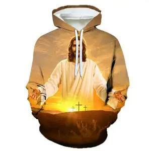 Ecowalson 3Dพิมพ์ศาสนาพระเยซูคริสต์พระเจ้าผู้ชายHoodie Hooded Cross Plusขนาดเสื้อกันหนาวHarajukuเสื้อลําลองเสื้อเหงื่อด้านบน