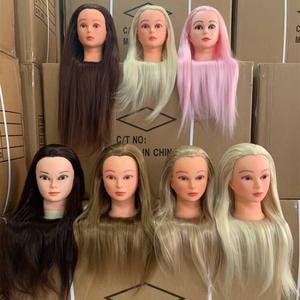 Cabeza de Maniquí de pelo sintético 100% para mujer, muñeca de entrenamiento de estilismo, cabeza de Maniquí de cosmetología, cabeza de entrenamiento de muñeca para peluquería - Product Image 5