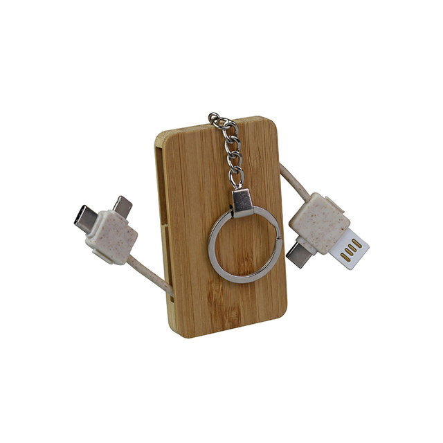 Eco Friendly Multi Cable 3 in 1 Bamboo Keychain Type C Cable Power Charging Data USB Cable