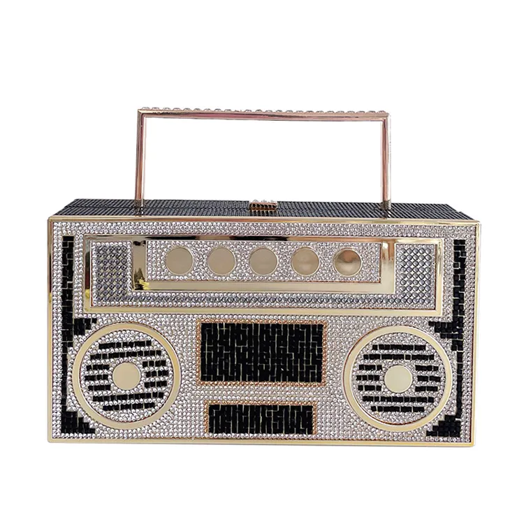 Schlussverkauf Luxus-Diamantbörsen Kristallkupplung-Handtaschen Retro Radio Strass-Party-Taschen