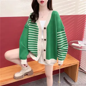 Aurora Fleece acrylic 48% polynylon 22%PBT30% V-neck long-sleeved knitted women's cardigan sweater single breasted coat top