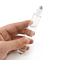 Flacon de parfum rond transparent de 10 ml avec applicateur à bille, fond épais, en verre dépoli, pour huiles essentielles, avec bouchon à vis