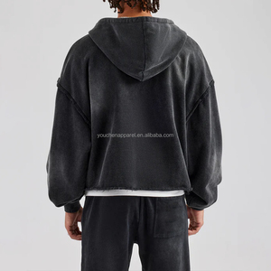 Tùy chỉnh nguyên HEM Zip lên Hoodies cho nam giới axit rửa đôi dây kéo quá khổ Heavyweight hoodie các nhà sản xuất - Product Image 5