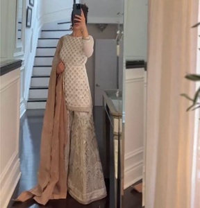 Diseñador moderno pesado Faux Georgette tela indio pakistaní étnico vestido-adultos Sharara traje Palazzo Dupatta ocasiones especiales - Product Image 6