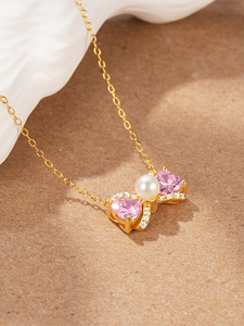 Collier mignon plaqué or 18 carats avec zircon rose réglable en argent sterling S925 pour femme - Product Image 2