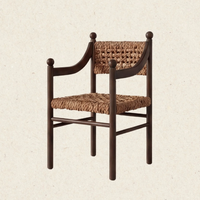 Fauteuil vintage en bois fait main, chaise de salle à manger en jonc de mer écologique et durable pour la maison, les villas et les hôtels