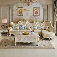 Canapé d'angle de luxe en forme de L, ensemble de canapés sectionnels en cuir véritable, structure en bois de caoutchouc, style baroque, sculpté et capitonné, pour salon