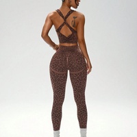 Ensemble de yoga respirant Qintong pour femme, 2 pièces, best-seller transfrontalier, soutien-gorge imprimé léopard à dos plissé et bretelles croisées