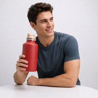 Bouteille d'eau isotherme en acier inoxydable à double paroi de grande capacité 64 oz, type gobelet sous vide avec différents types de couvercles