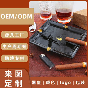Cenicero Cuadrado de Cerámica Yumiplus, Decoración Negra y Dorada para Cigarros, Uso Doméstico, Regalo Empresarial, Logotipo Personalizable - Product Image 2