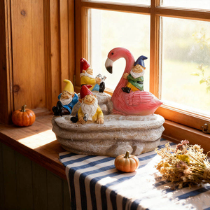 Plateau de décoration intérieure nautique sur le thème lumineux, ornements <span class=keywords><strong>en</strong></span> résine pour <span class=keywords><strong>piscine</strong></span>, gnomes fantaisistes et flamants roses, art peint à la main - Product Image 3