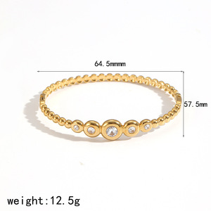 กำไลข้อมือแฟชั่นสำหรับผู้หญิง ชุบทอง 18k ไทเทเนียมสตีล ทรงกลม ประดับเพชรซิคอน ของขวัญเครื่องประดับ - Product Image 4