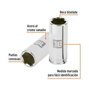 Juego de Llaves de Tubo de 6 Puntas, 18 mm de Largo, Accionamiento de 3/8'', Marca TRUPER - Product Image 2