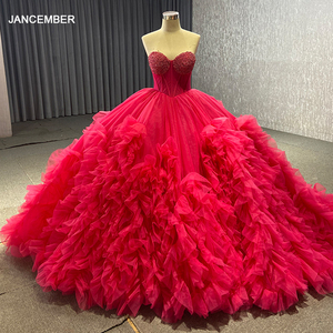 Customized V-Waist Rose <b>Red</b> Dress Tube Top Lady Short Skirt Large Tail Toasting Suit Rsm231108V - Product Image 4