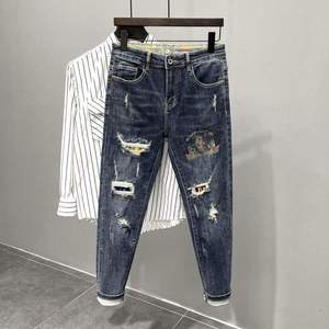 Pantalones <span class=keywords><strong>Vaqueros</strong></span> Ajustados Azules de Diseñador, Venta Directa de Fábrica, para Hombre y <span class=keywords><strong>Mujer</strong></span>, <span class=keywords><strong>Vaqueros</strong></span> Elásticos Rotos de Corte Ajustado para Ambos Géneros - Product Image 4