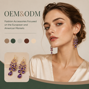Ear enlace oem odm 14K Gold Plated Vintage Filigree Amethyst Chandelier Dangle <b>Earrings</b> Luxury Water Drop Gemstone <b>Hook</b> <b>Earrings</b> - Product Image 1