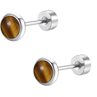 Boucles d'oreilles clous classiques en tungstène pour femme, hypoallergéniques, avec incrustation circulaire en pierre d'agate, pour oreilles sensibles - Cadeau de fête