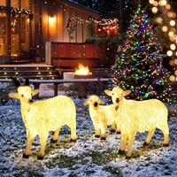Lámpara de Escultura de Cabra 3D de Resina de Fibra de Vidrio Impermeable con Luz, Estatua de Animal Iluminada de 3 Cabras en un Grupo para Decoración de Jardín y Parque