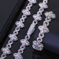 Collier chaîne cubaine en laiton avec fleurs incrustées de zircons multicolores, bijoux hip-hop pour hommes et femmes
