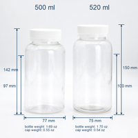 Bouteille en plastique PET transparente à large ouverture 500ml 520ml, conteneur vide pour suppléments et poudres médicinales avec bouchon à vis