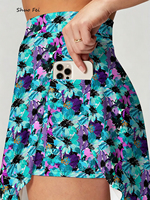 Jupe-short de sport grande taille pour femme, motif abstrait Aqua Blossom, avec poche latérale, taille haute, pour le golf et la course à pied